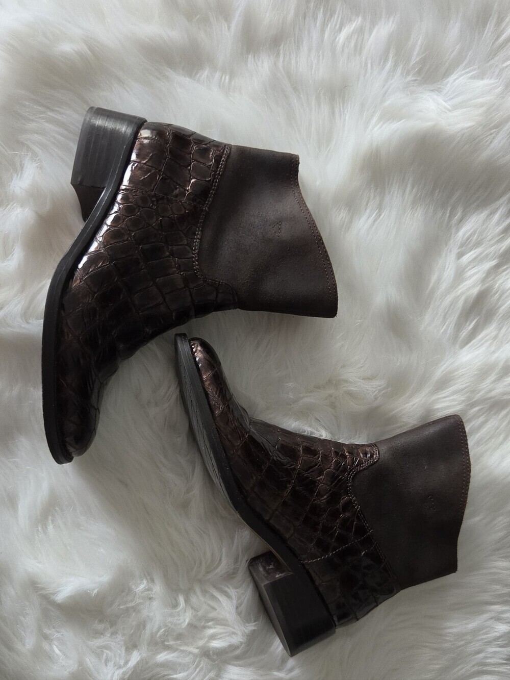 Donald J. Pliner Dark Brown Croc-Embossed Ankle Booties